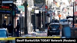 Debris litters Bourbon Street after a pickup truck was driven into a large crowd in the French Quarter of New Orleans, Louisiana, Jan. 1, 2025. (Geoff Burke/USA TODAY Network via Reuters)