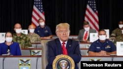 El presidente Donald Trump en el cuartel general del Comando Sur, en la localidad de Doral, Florida.