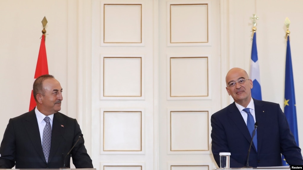 希腊外长丹迪亚斯和土耳其的外交部长在雅典会晤（2021年5月31日）(photo:VOA)
