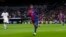 Barcelona's Lamine Yamal gestures after scoring his side's third goal during a Spanish La Liga match between Real Madrid and Barcelona at the Santiago Bernabeu stadium in Madrid, Spain, Oct. 26, 2024.