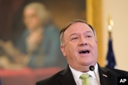 Secretary of State Mike Pompeo speaks during a news conference to announce the Trump administration's restoration of sanctions on Iran, Sept. 21, 2020, in Washington.