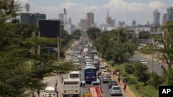 In this photo taken Feb. 13, 2020, traffic sits on the Uhuru Highway leading to downtown Nairobi, Kenya.