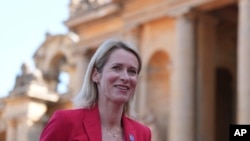 FILE - Then-Prime Minister of Estonia Kaja Kallas arrives to attend the European Political Community summit at Blenheim Palace in Woodstock, Oxfordshire, England, July 18, 2024. 