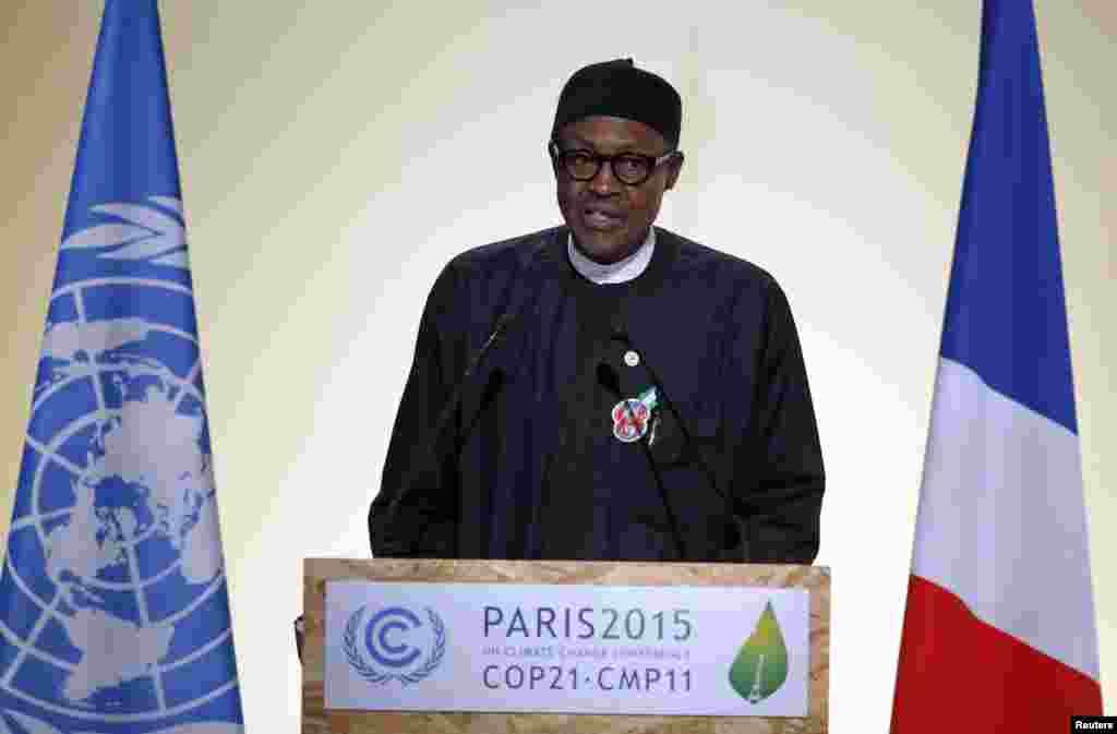 Nigeria's President Muhammadu Buhari delivers a speech for the opening day of the World Climate Change Conference 2015 (COP21) at Le Bourget, near Paris, France, November 30, 2015. 