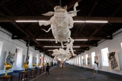 Dissident Chinese artist Ai Weiwei's work on display during a press preview of his new exhibition 'Rapture' in Lisbon, June 3, 2021.