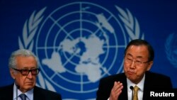 联合国协调员卜拉希米（左）和联合国秘书长潘基文。