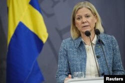 瑞典首相安德鬆在記者會上。（2022年5月4日）