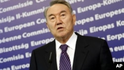 President of Kazakhstan Nursultan Nazarbayev speaks at European Union headquarters in Brussels, Oct 26, 2010.
