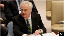 Vitaly Churkin, Russia's Ambassador to the United Nations, speaks during a Security Council Meeting (file)