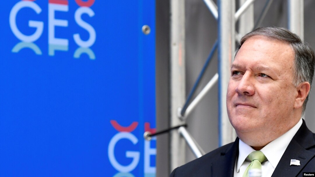 U.S. Secretary of State Mike Pompeo listens during the opening reception for the GES 2019, The Hague, Netherlands, June 3, 2019.