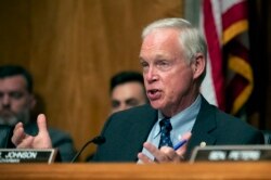 FILE - Republican Senator Ron Johnson questions witnesses during a hearing on Capitol Hill in Washington, July 16, 2019.