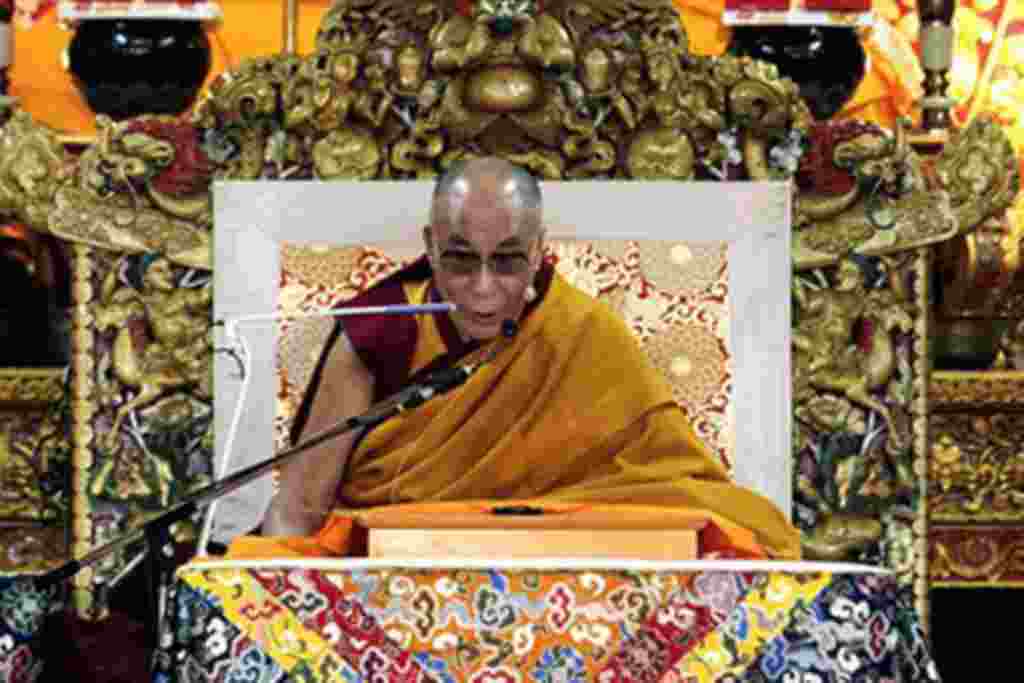 Tibet's exiled spiritual leader the Dalai Lama gives religious talks at the Tsuglakhang temple in Dharmsala, India, March 14, 2011