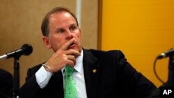 FILE - University of Missouri President Tim Wolfe. Missouri football players announced Saturday, Nov. 7, 2015, on Twitter that they will not participate in team activities until the university president is removed from office.