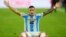 Argentina's Lautaro Martínez celebrates scoring his side's first goal against Colombia during the Copa America final soccer match in Miami Gardens, Fla., July 14, 2024. 
