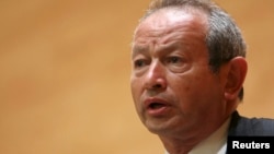 Orascom Telecom chairman Naguib Sawiris speaks during a conference in Beirut. (File)