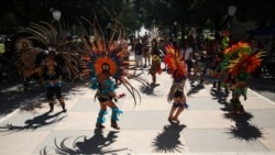 Members of Danza Azteca Guadalupana dance during an event to mark Indigenous Peoples' day at the capitol grounds in Austin, Texas, U.S., October 9, 2021.