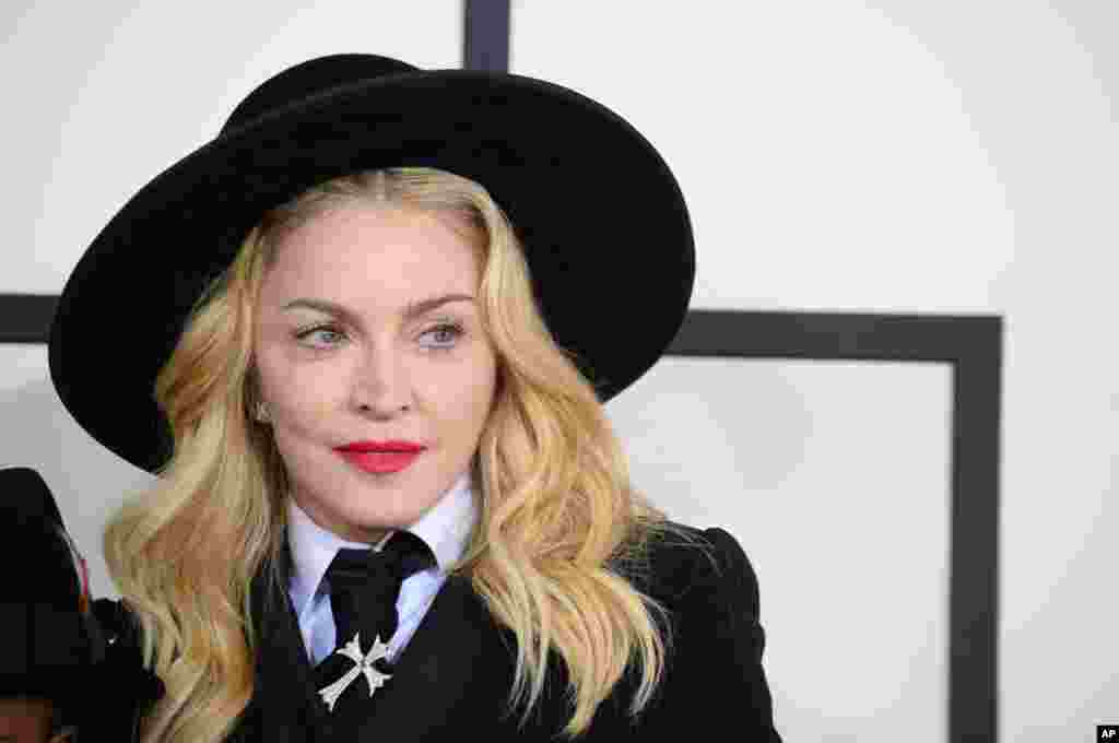 Madonna arrives at the 56th annual GRAMMY Awards at Staples Center on Jan. 26, 2014, in Los Angeles.