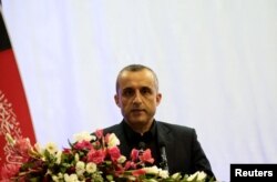 FILE - Amrullah Saleh, then the first vice-presidential candidate of Ashraf Ghani, speaks during the presidential election campaign in Kabul, Afghanistan, Sept. 13, 2019. (Reuters)