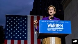 Democratic presidential candidate U.S. Sen. Elizabeth Warren addresses supporters at a rally, Sept. 16, 2019, in New York.