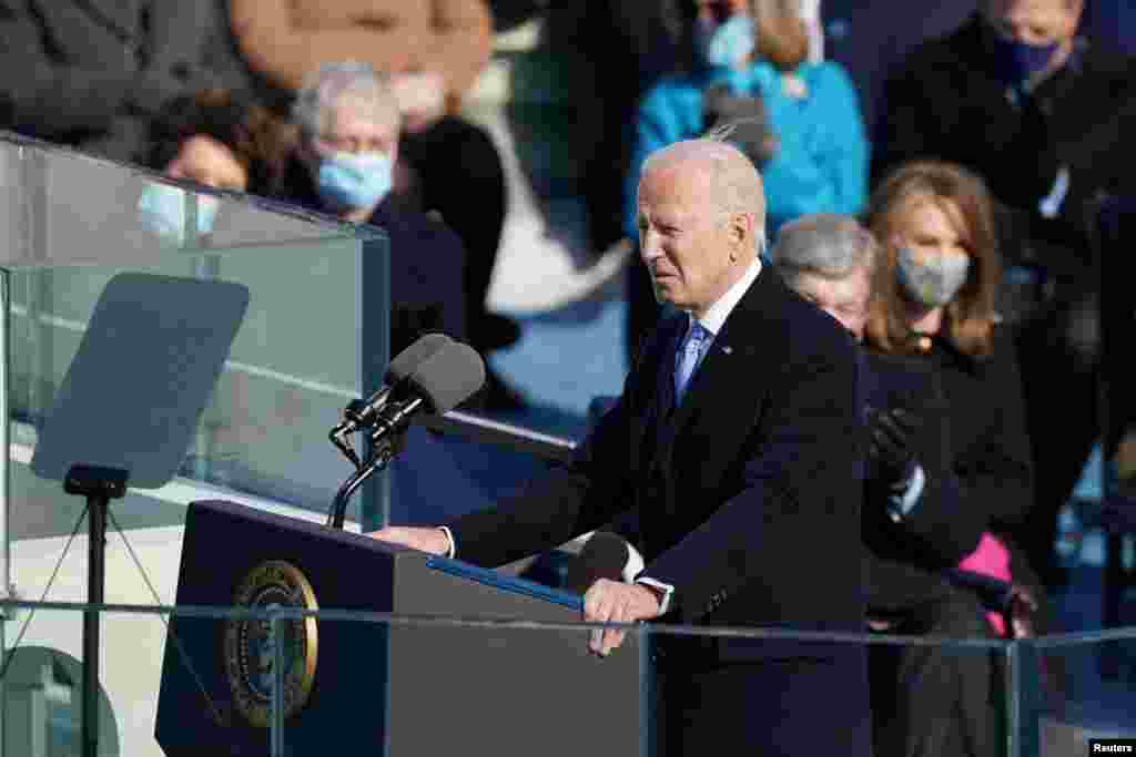 U.S. President Joe Biden speaks during the 59th Presidential Inauguration in Washington, U.S., January 20, 2021. Erin Schaff/Pool via REUTERS