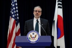 James DeHart, U.S. Department of State's a senior advisor for security negotiations and agreements bureau of political-military affairs, speaks after a meeting with his South Korean counterpart, in Seoul, Nov. 19, 2019.