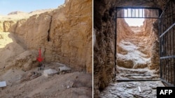 These handout pictures released by the Egyptian Ministry of Antiquities on Feb. 19, 2025, show the entrance to the tomb of King Thutmose II in Luxor in southern Egypt. 