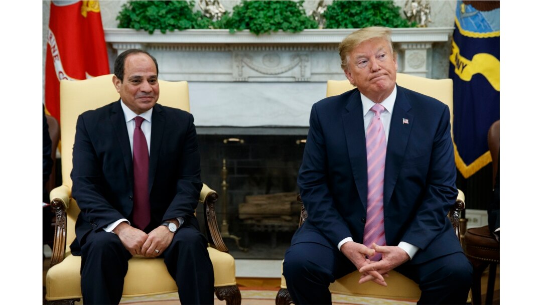 President Donald Trump meets with Egyptian President Abdel Fattah el-Sisi in the Oval Office of the White House, April 9, 2019, in Washington.