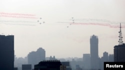 FILE - F-16 warplanes delivered to Egypt by the U.S. take part in an Egyptian air force display, July 31, 2015, in Cairo. The Biden administration on Sept. 11, 2024, approved a $1.3 billion military aid package for Egypt.