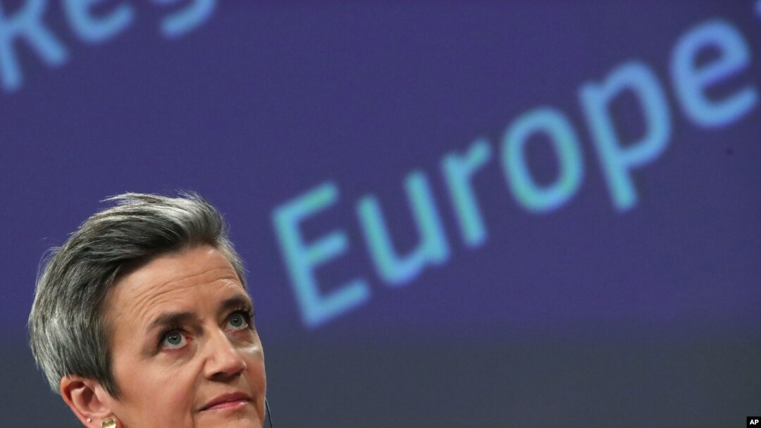 European Commission Vice President Margrethe Vestager speaks during a media conference on the proposal for a Regulation to address distortions caused by foreign subsidies in the Single Market, May 5, 2021.
