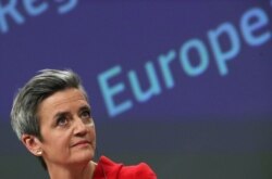 European Commission Vice President Margrethe Vestager speaks during a media conference on the proposal for a Regulation to address distortions caused by foreign subsidies in the Single Market and on the European Industrial Strategy Update at EU…