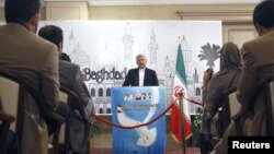 El jefe negociador de Irán, Saeed Jalili durante una conferencia sobre energía nuclear en Baghdad, el 24 de mayo de 2012. La AEIA habría encontrado uranio muy enriquecido en las plantas de Irán.