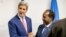 Secretary of State John Kerry meets with President Hassan Sheikh Mohamud at the airport in Mogadishu, Somalia, May 5, 2015.