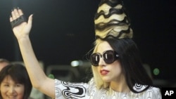 Lady Gaga at the Taoyuan International Airport, northern Taiwan, July 1, 2011.