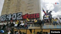 Manifestación pacífica en el Monumento a Los Héroes, en Bogotá, el 15 de mayo de 2021. [Foto: Cortesía Valentina Laverde]