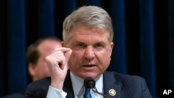 FILE - U.S. House of Representatives Foreign Affairs Committee Chair Michael McCaul speaks during a hearing in Washington on April 16, 2024. In an interview with VOA, McCaul laid out how the U.S. is reevaluating its military presence in Africa.