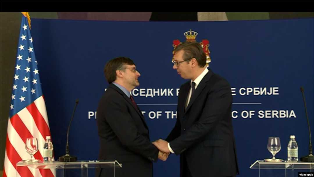 Aleksandar Vučić i Metju Palmer tokom susreta u Beogradu