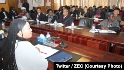 FILE: Priscilla Chigumba, Chief Electoral Commission (ZEC) meeting with diplomats in Harare, Zimbabwe, July 19, 2018. (Twitter / ZEC)