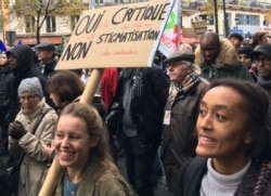 Many non-Muslims joined the protests in Paris, Nov. 10, 2019. (Lisa Bryant/VOA)