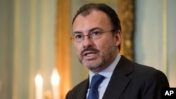 FILE - Mexico's Foreign Minister Luis Videgaray speaks during a press conference in London, England, Oct. 19, 2017.