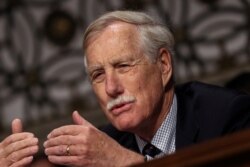 FILE - Sen. Angus King, I-Maine, speaks at a Senate Armed Services Committee hearing in Washington, April 11, 2019.