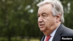 ​Le secrétaire général de l'ONU, Antonio Guterres, à Naantali, Finlande, 18 juin 2018.