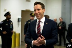 Sen. Josh Hawley R-Missouri, walks on Capitol Hill in Washington, Jan. 22, 2020.