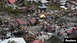 Kawasan Petabo, Palu, Sulawesi Tengah yang hancur pasca hantaman gempa bumi, dilihat dari udara, 7 Oktober 2018.