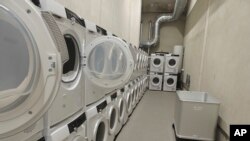 View of a laundry room at the Olympic Village, July 15, 2024 in Saint-Denis, outside Paris.