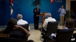 Cuba´s Foreign Minister Bruno Rodriguez speaks during a press conference in Havana, Cuba, Tuesday, July 13, 2021. Rodriguez spoke after a rare outpouring of weekend protests over high prices and food shortages in the island nation where little…