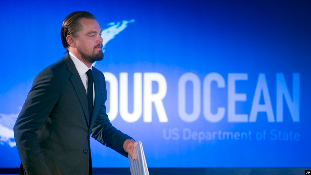 El actor Leonardo DiCaprio habla durante el segundo día de la conferencia 'Nuestro Océano'.