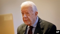 Mantan Presiden AS Jimmy Carter dalam wawancara video dengan kantor berita Associated Press di London (2/2).