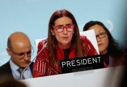 Carolina Schmidt, COP25 president and Chile's minister of environment, speaks at the U.N. Climate Change Conference (COP25) in Madrid, Spain, Dec. 15, 2019.