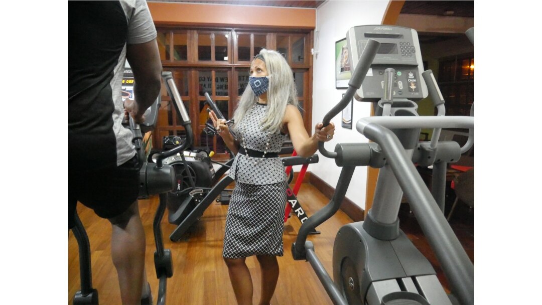 Pippa Pepera has watched interest in health and fitness increase over the past 24 years. She hopes COVID-19 will make the interest grow further. Accra, Ghana, June 30, 2020. (Stacey Knott/VOA)