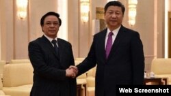 习近平星期一在北京人民大会堂会见越共中央总书记阮富仲特使中央对外部部长黄平君